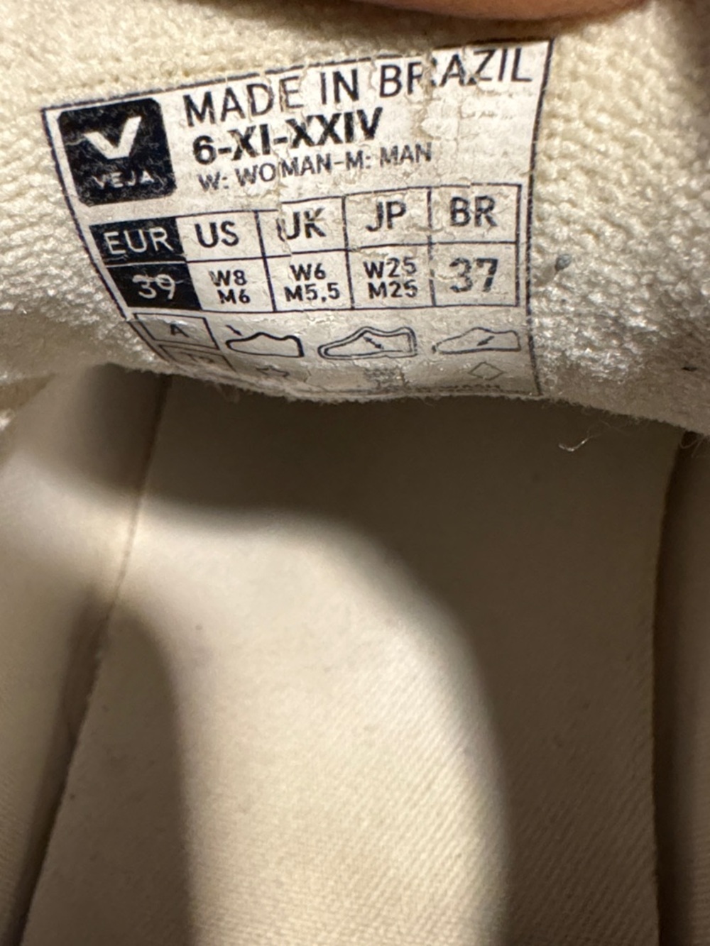 Veja Cream Leather Sneakers with Black V Accents - Picture 9 of 10